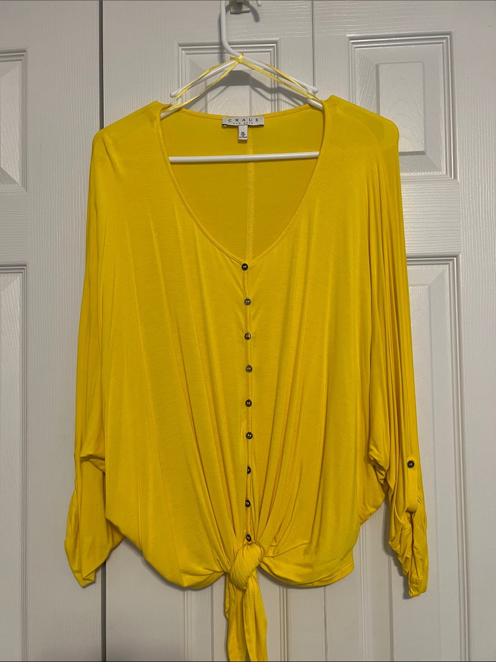 Chaus Bright Yellow Button-Front Tie-Front Blouse